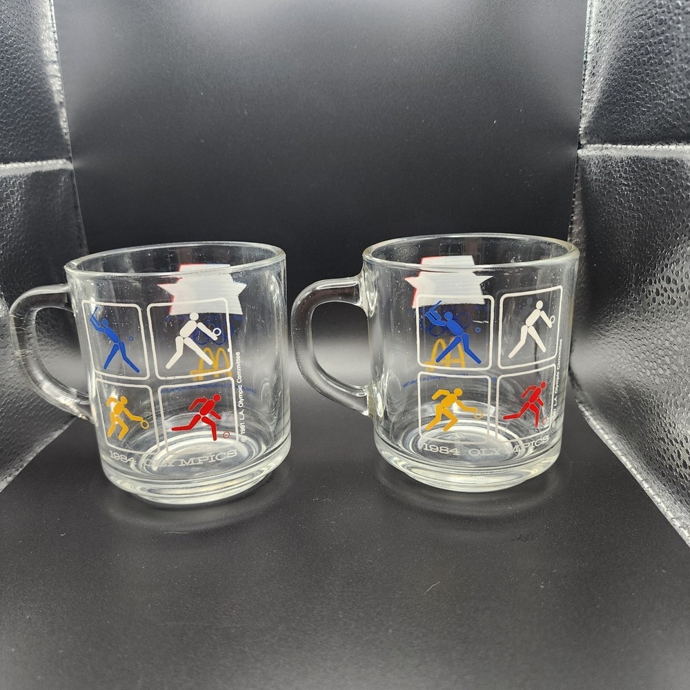 Vintage 1984 Olympics Los Angeles McDonald's Lot Of 2 Mugs USA Clear Glass